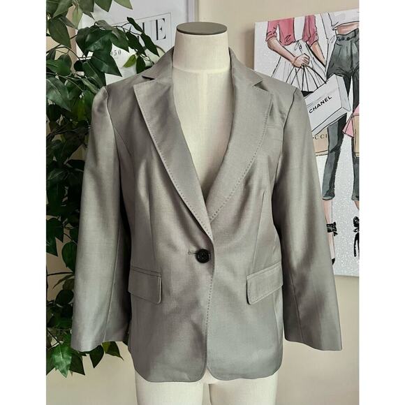 Banana Republic Womens Vintage Y2K Silk Wool Knit Gray Work Blazer Size 8 - Picture 1 of 10